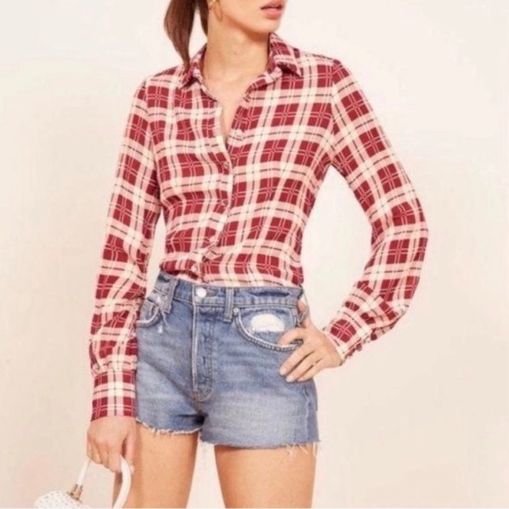 Reformation Melany Top in Highland Red Plaid